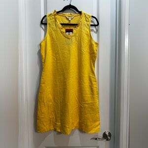 NWT Briggs Yellow Linen Blend V-neck Ruffled  Sleeveless Dress Med Slide Pockets